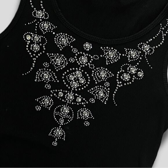 POPULAR SPORTS Y2K VINTAGE BADASS STUDDED HARDWEAR RIBBED TANK TOP BLACK SMALL - Picture 3 of 7